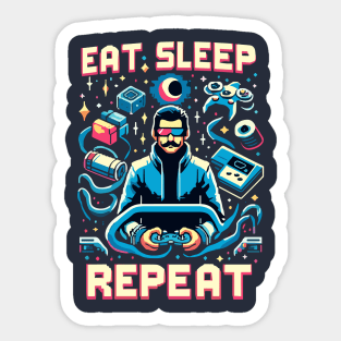 EAT SLEEP GAME REPEAT in futurustic style Sticker